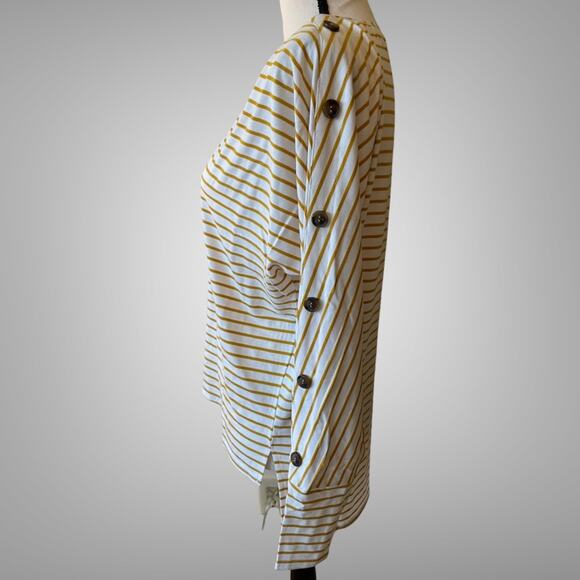 Women’s V-Neck Sweatshirt Yellow/White Stripes Size S - Picture 4 of 12